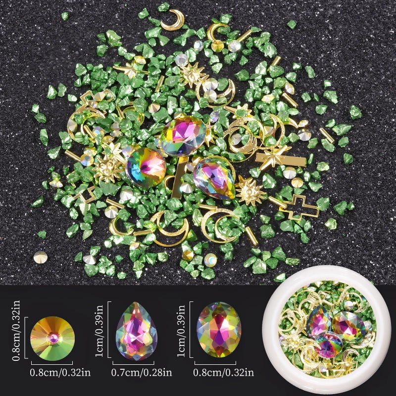 editTime 6 Wheels Mixed Sparkle Nail Art Rhinestones Diamonds Crystals Beads Artificial Pearls and Gold Silver Nail Studs Gems Metal Rivets Charms Hollow Moon Star Shaped (Micro Mini Stones kit) - Image 2